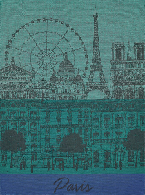 Blue Paris View French Cotton Jacquard Towel