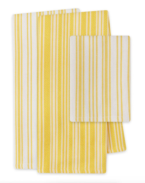 Yellow Stripes 3 Piece Cotton Dish Towel Set