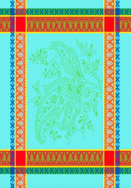 French Turquoise Jacquard Dish Towel