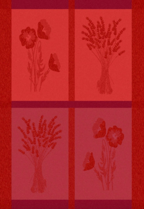 Red Orange Floral Jacquard Cotton Kitchen Towel