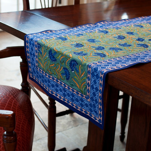 Green Blue Cornflower Table Runner