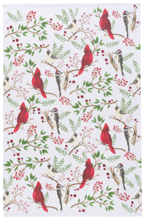Winter Birds Cotton Flat Weave Dish Towel