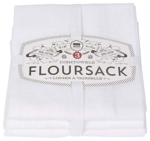 White Cotton Flour Sack Dish Towels Set of 3
