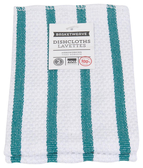 Teal Stripe Basketweave Cotton Dishtowels