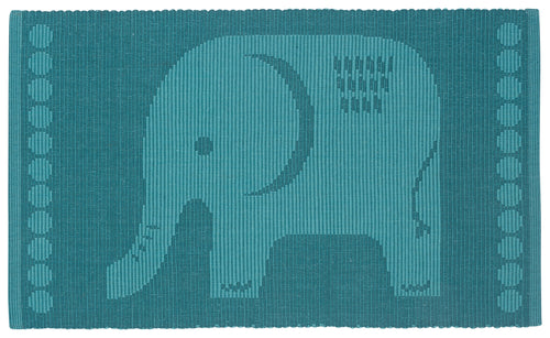 Teal Elephant Ribbed Kitchen Rug