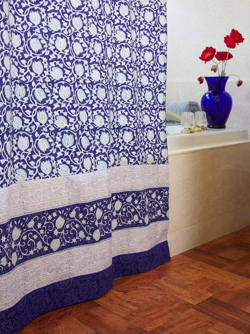 Midnight Lotus Block Print Shower Curtain