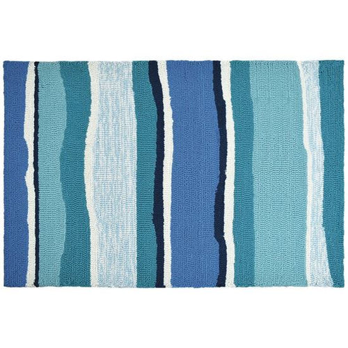 Aqua Blue Striped Kitchen Rug