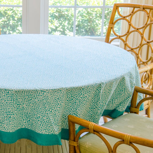 70" Round Aqua Jaipur Tablecloth