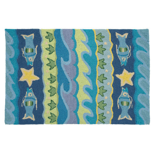 Aqua Blue Waves and Starfish Kitchen Rug