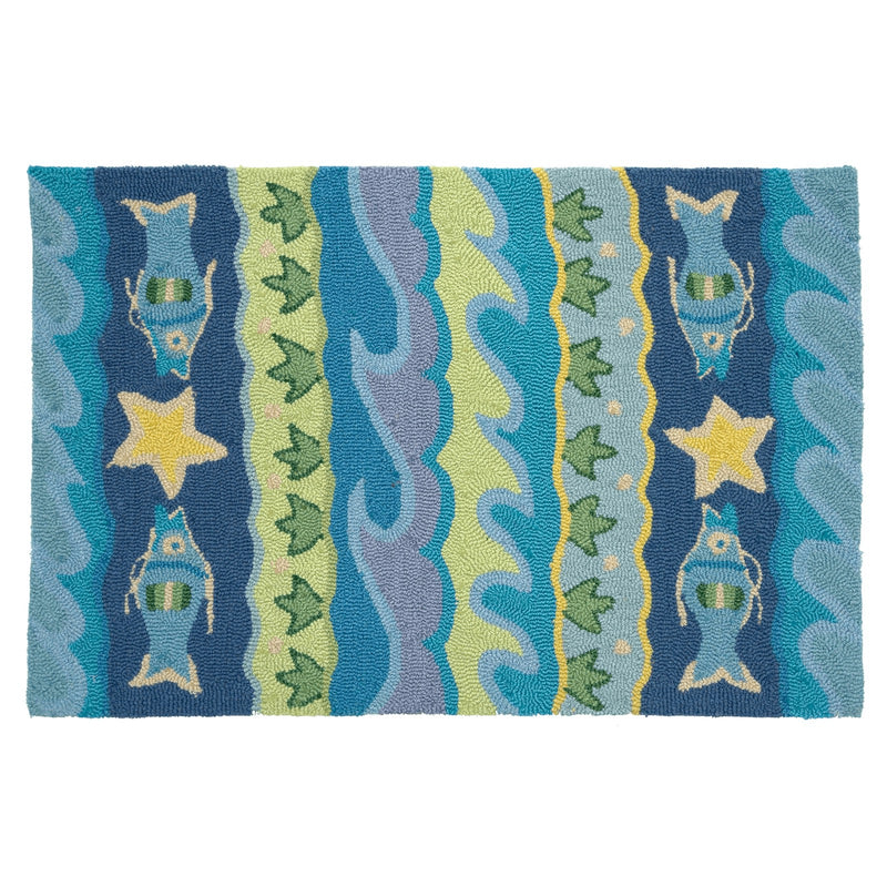 Aqua Blue Waves and Starfish Kitchen Rug