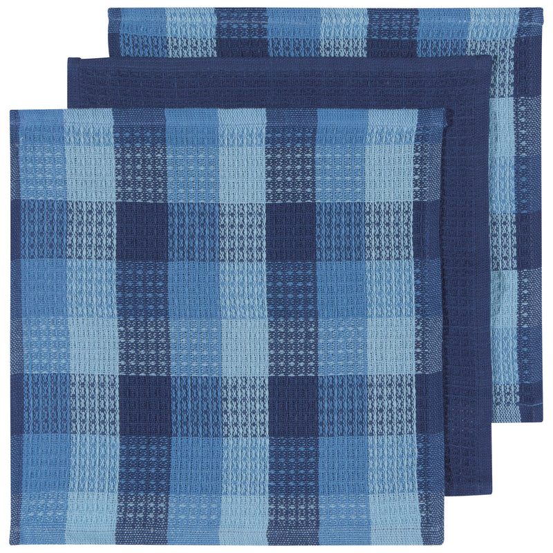 Blue Checked Waffle Weave Dishcloth Set