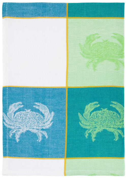 Aqua Green Crab Jacquard Dish Towel