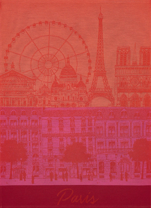 Red Paris View French Cotton Jacquard Towel