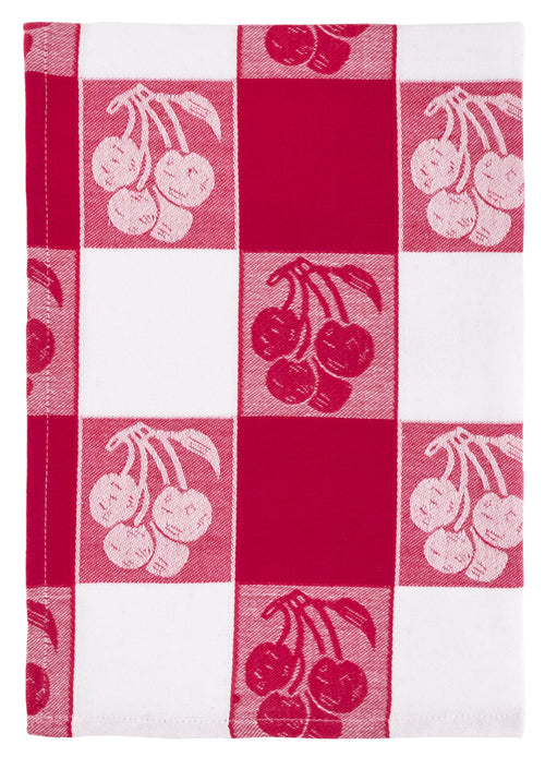 Red White Cherry Jacquard Dish Towel