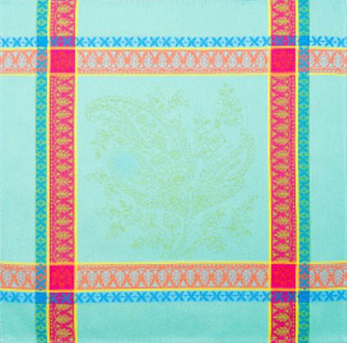 French Made Turquoise Striped Jacquard Cloth Napkin