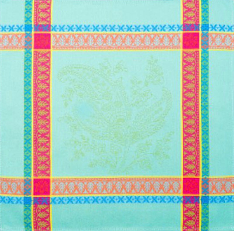 French Made Turquoise Striped Jacquard Cloth Napkin