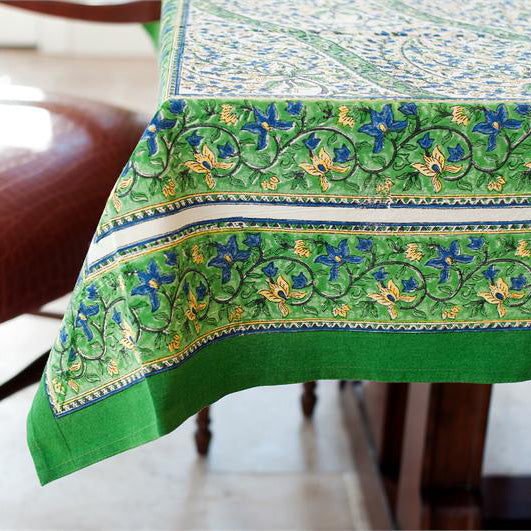 Green Paisley 55 X 55 Cotton Block Print Tablecloth
