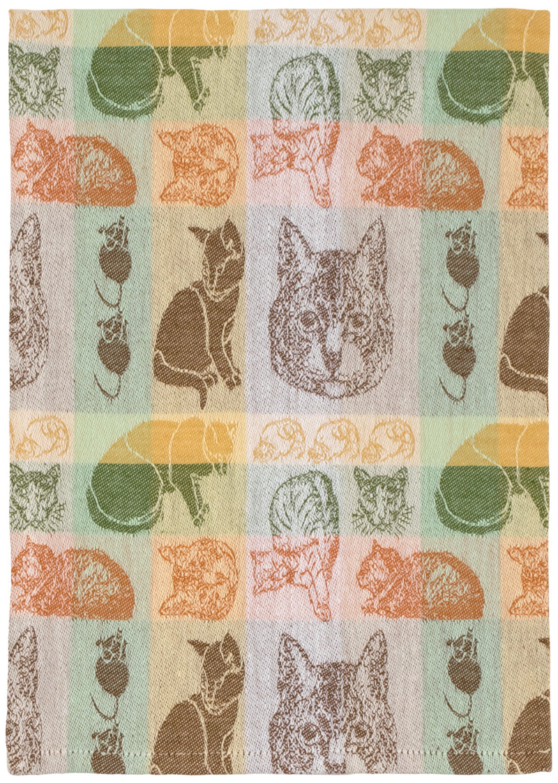 Brown Green Cat Collage Towel