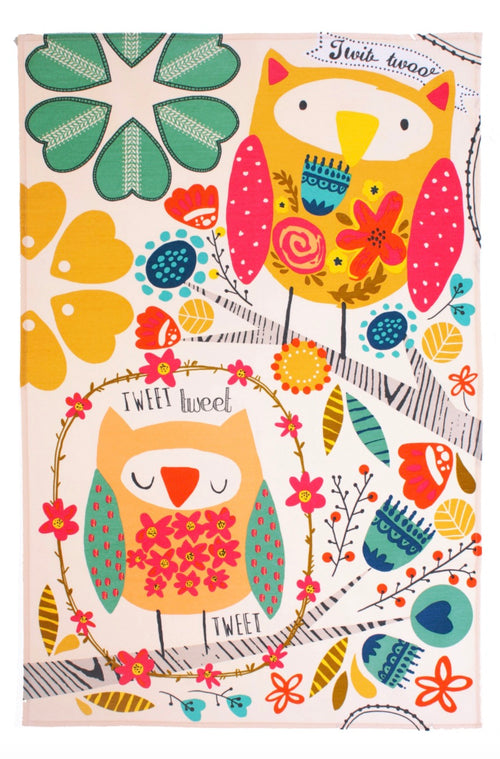 Colorful Owl with Flowers Dish Towel