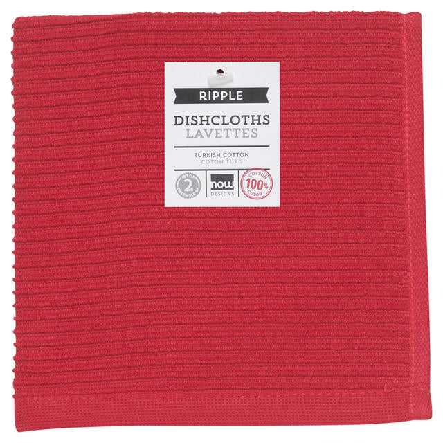 Two Red Ribbed Terry Dishcloths