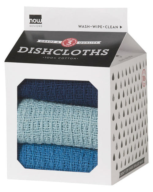 Three Blues Waffle Weave Dishcloths Set