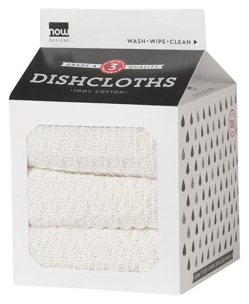 White Cotton Waffle Weave Dishcloth Set of 3 In A Milk Carton