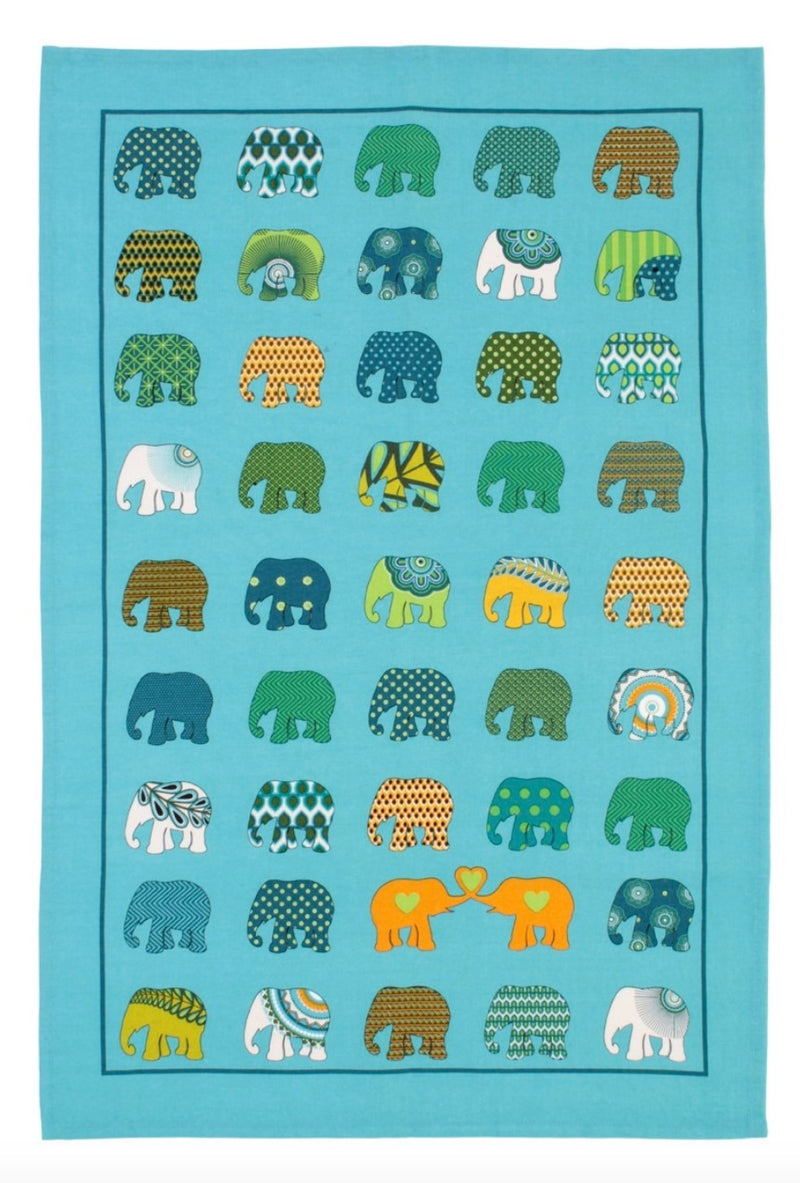 Elephants On Parade Cotton Dishtowel