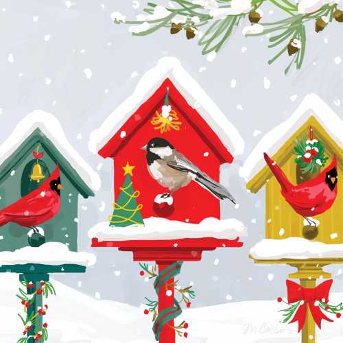 Holiday Birdhouses Paper Cocktail Napkins