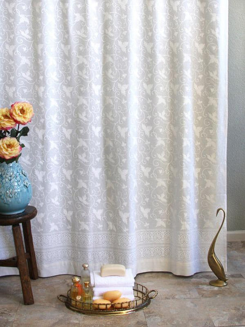 White Ivy Lace Block Print Shower Curtain
