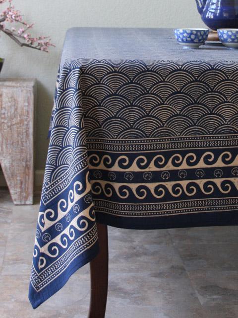 Pacific Blue 70x90 Block Print Tablecloth