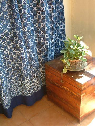 Blue Batik Block Print Shower Curtain