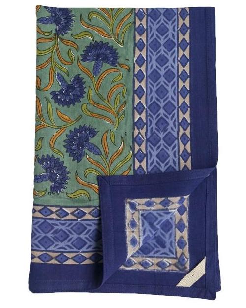 Blue Cornflower Block Print Towel