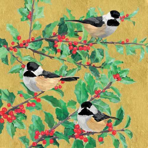 Holiday Chickadees in a Tree Cocktail Napkin